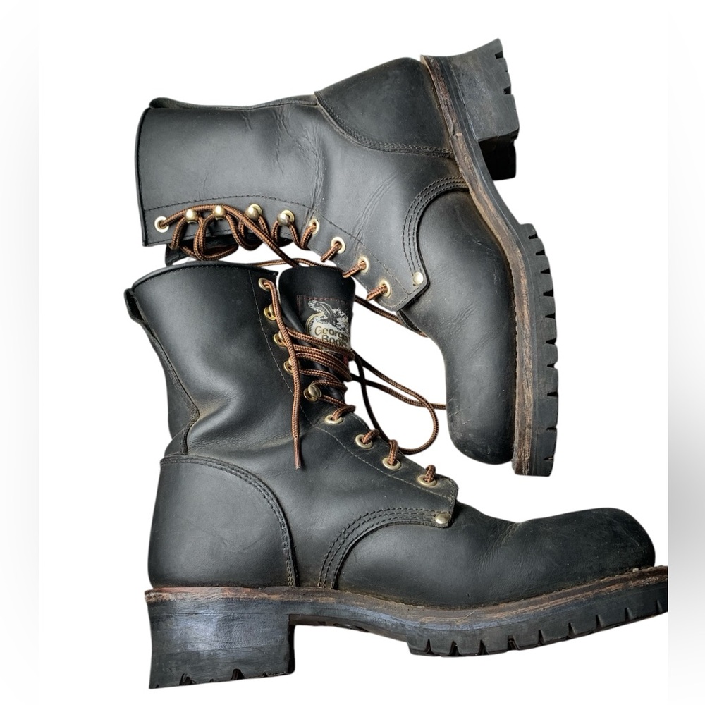 GEORGIA BOOT Black Leather Heavy Steel Toe Work Logging Boots PRICE FIRM